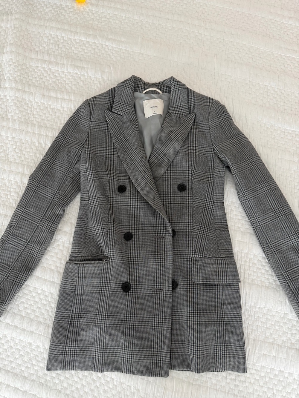 Wilfred Gray Plaid Double-Breasted Blazer